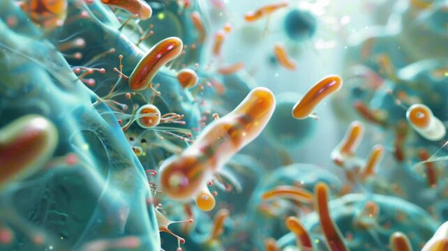 3D render illustration of colorful microscopic bacteria