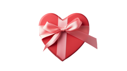 pink gift box with a bow in the shape of a heart isolated on a transparent background, object for design, png