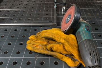 set of hand protection items and metal working tools