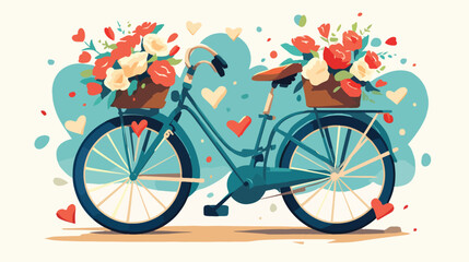 Wedding Vintage tandem bicycle vector icon llustrat
