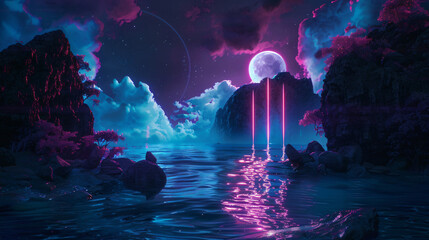 Submerged fantasy realm. Fantasy nighttime scene set 