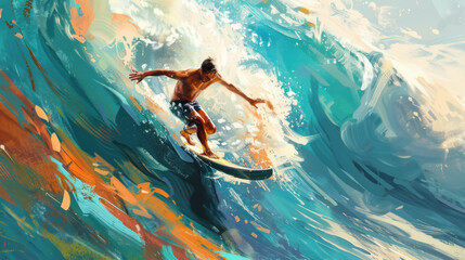 illustration art of surfing, background - obrazy, fototapety, plakaty