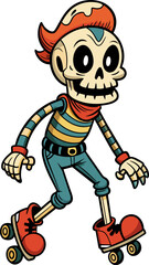 Cartoon character of skull man with skates