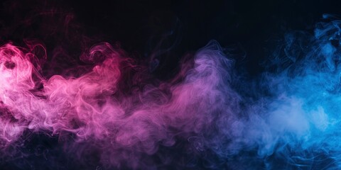 Obraz na płótnie Canvas Black background, pink and blue smoke on the right side of screen