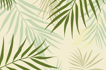 Pattern of green palm leaves on a light background