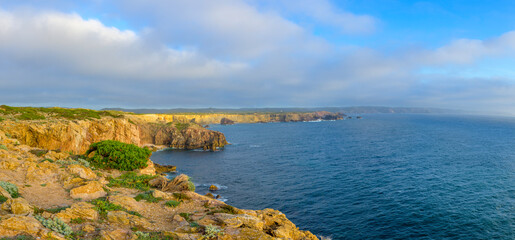 View of the dramatic coastline of Bordeira near Carrapateira on the costa Vicentina in the Algarve...