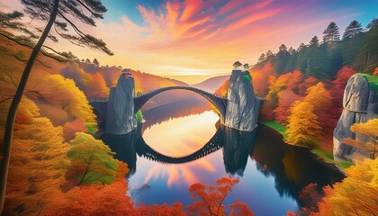 "Saxon Serenity: Rakotz Bridge Amidst Autumn's Splendor"
