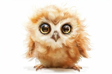 Cute baby owl with wide eyes and fluffy feathers, isolated on a transparent background