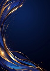 Blue, gold, abstract wavy lines, 4k wallpaper background, high quality, with copy space, blank，Abstract Digital Network Connection on Blue Background for Web Design and Cybersecurity Concepts
