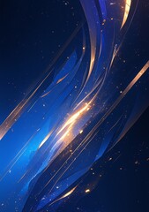 Obraz premium Blue, gold, abstract wavy lines, 4k wallpaper background, high quality, with copy space, blank，Abstract Digital Network Connection on Blue Background for Web Design and Cybersecurity Concepts 