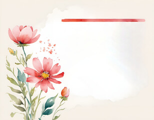 A painting of red flowers with green leaves on a light background with space for text or a photo