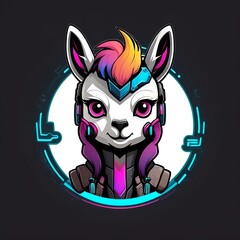 llama mascot logo in cyberpunk style for t-shirt