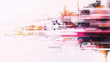 Cyber-inspired glitch effects evoking a sense of digital disruption and experimentation on white