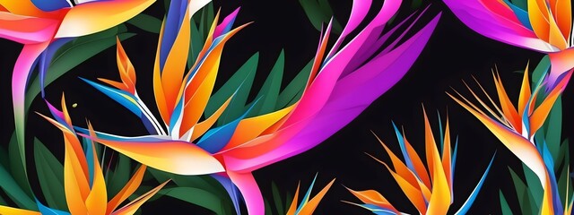 wallpaper representing colorful abstract figures on a black background. Multicolored shapes