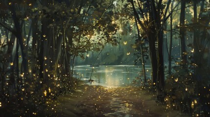 Delicate firefly scenes transporting viewers to enchanted forests filled with twinkling lights on white