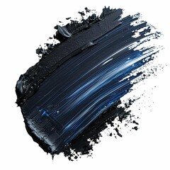 A dynamic black paint streak with blue highlights across a white canvas, showcasing the mixture of colors and brush textures - obrazy, fototapety, plakaty