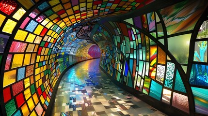 abstract colorful broken glass tunnel 