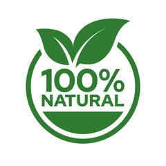 Set 100% Natural and organic Product Vector Icon Circle Sign. Healthy Food Emblem. Organic food Badge.