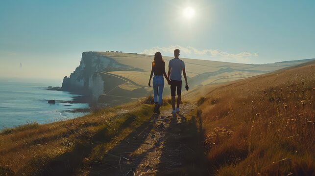 Two couples vacation and have fun on Beach of England, Generative AI