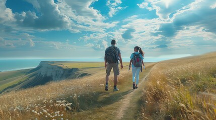 Obraz premium Two couples vacation and have fun on Beach of England, Generative AI