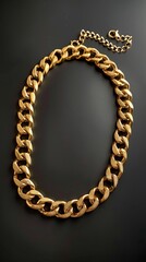 Obraz premium A luxurious 18k golden with stainless steel 316L cuban chain link necklace rests upon a background capturing the essence of wealth, style and elegance. Great as product design inspiration