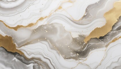 Luxurious white ink marble-like abstract texture with golden dust and agate stone swirls ,...