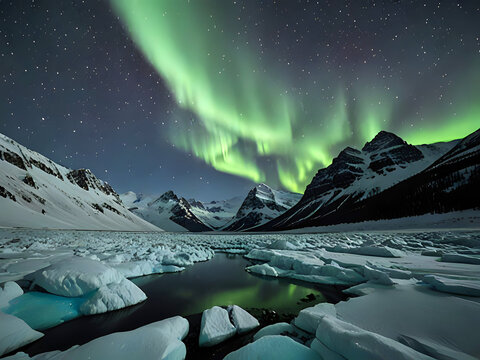Eissee im Polarlicht
