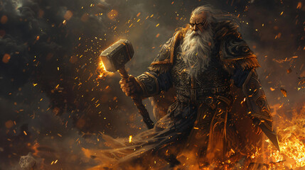 The brutal cleric is an old man in heavy magical plate