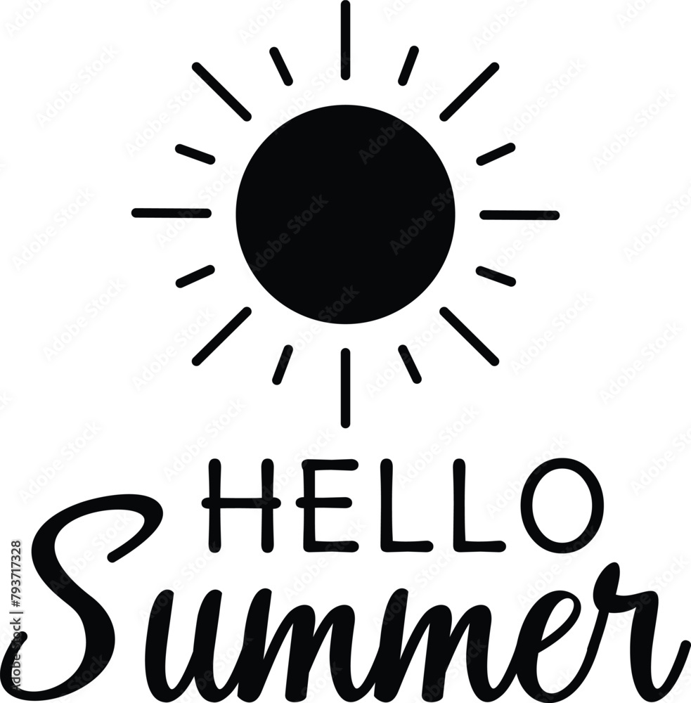 Fototapete handwritten lettering quote of hello summer with sun icon. zip file contains eps, jpeg and png forma