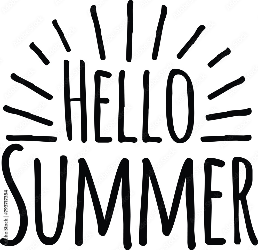 Fototapete handwritten lettering quote of hello summer with sun rays. zip file contains eps, jpeg and png forma