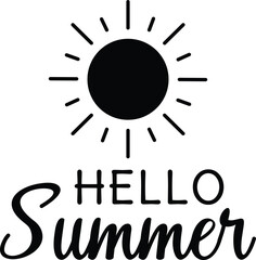 Handwritten lettering quote of Hello Summer with sun icon. ZIP file contains EPS, JPEG and PNG formats.