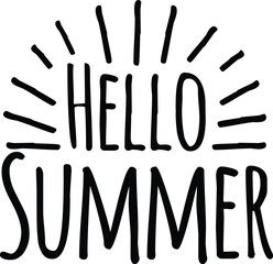 Handwritten lettering quote of Hello Summer with sun rays. ZIP file contains EPS, JPEG and PNG formats.