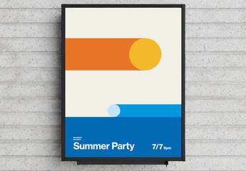 Minimal Summer Party Poster Template with Sun and Sea