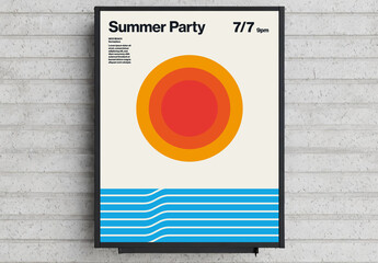 Minimal Summer Poster with Sun and Waves
