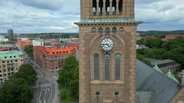 View over central Gothenburg, Sweden. Rooftop vinter view over the city, with city area Landala. A summer view of Gothenburg city skyline in Sweden. City of Gothenburg rooftops panoramic view. Drone 