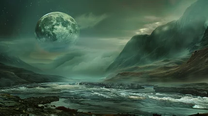 Fotobehang The river with the moon. bizarre landscape conceptual © khan