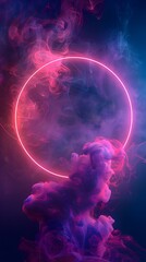 pink smoke with neon on a grunge background