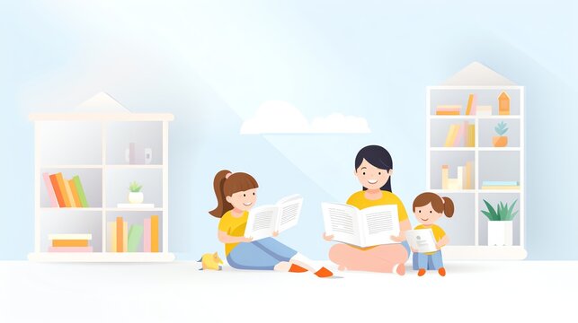literacy, reading session with young children, illustration style