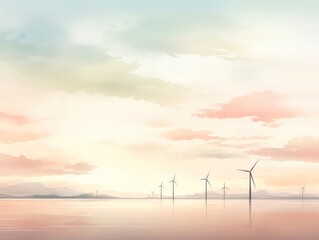 Obraz premium A wind farm at sunset, with rows of turbines spinning in the breeze, showcasing renewable energy solutions against a dramatic sky