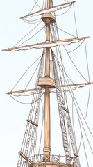 Obraz premium Closeup of the intricate rigging and sails of a historical frigate, detailed craftsmanship, maritime heritage