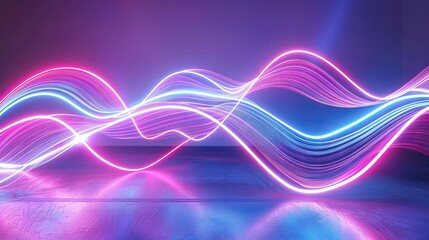 Neon light streaks creating dynamic waveforms with a modern aesthetic on white