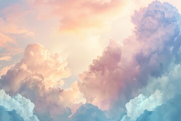 Pastel-colored sky with ethereal altostratus clouds on a soft transparent white backdrop, adding a touch of softness - obrazy, fototapety, plakaty