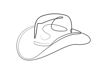 Continuous one line drawing of cowboy hat. Isolated on white background vector illustration
