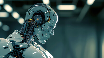 Mécanique de l'Âme : Robot en Pleine Introspection dans un Univers Esthétique - obrazy, fototapety, plakaty