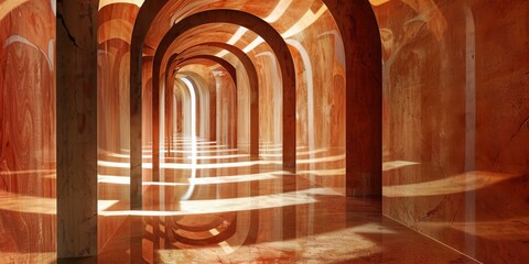 A long, narrow room with a light shining down on it