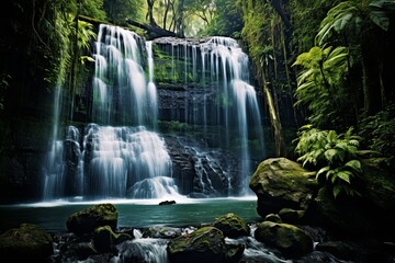 Fototapeta na wymiar Exotic Waterfall Destinations: Stunning Cascading Waterfall Photo Backgrounds