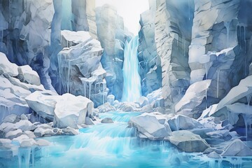 Crystal Clear Waterfall Cascades: Pristine Watercolor Textures Captured