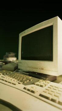 A room filled with a variety of appliances, including old computer equipment, creating a cluttered and tech-filled space with distortion and interference.