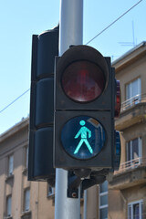 Pedestrian traffic light with green light on
