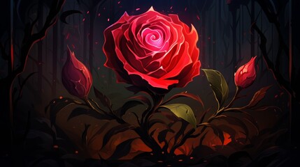 Enchanted Rose Glowing in Dark Forest